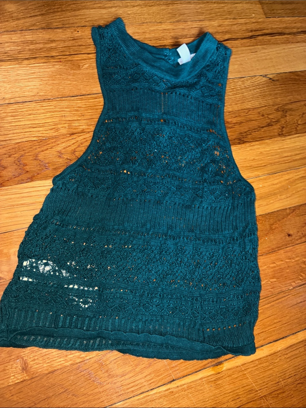 Women's Teal Crochet Knit Crop Top Tank